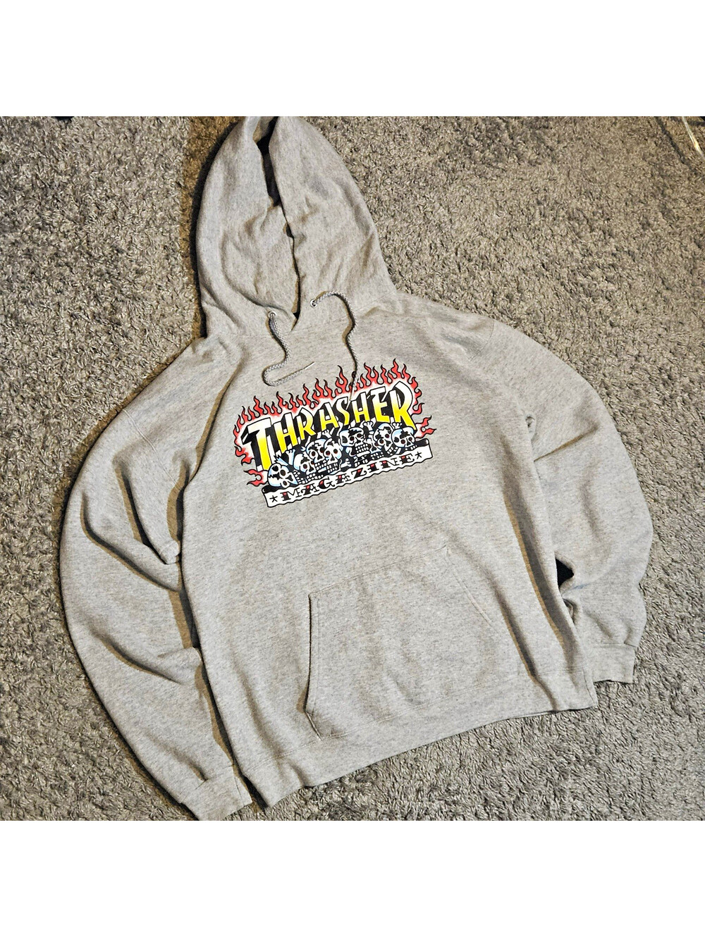 Thrasher Magazine Flame Skull Graphic Hoodie – Size Medium